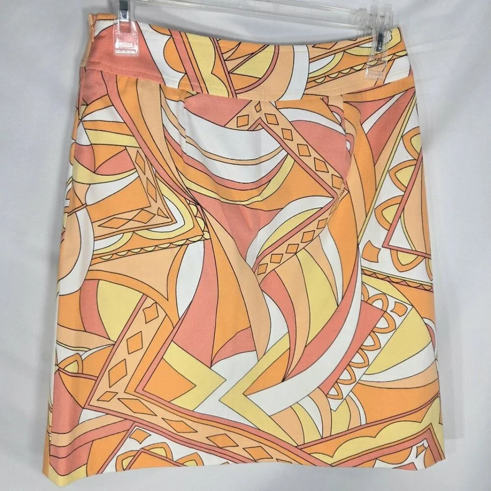 Talbots Stretch NWOT Orange Yellow White Abstract Print Skirt Size 4
